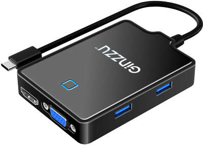 Концентратор TYPE C, 4xUSB3.0, HDMI, VGA, Audio Output Ginzzu GR-770UB