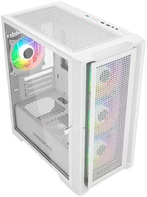 Powercase Alisio Micro X4W V2, Tempered Glass, 4х 120mm ARGB fans, ARGB HUB, белый, mATX (CAMCXW-A4)