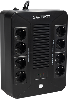Источник бесперебойного питания SMARTWATT ИБП линейно-интерактивный, 1000/600 ВА/Вт, напольный/настенный, LED индикация, Schuko CEE7/4 - 8 шт. (4 шт. с резервным питанием, 4 шт. - сетевой фильтр)