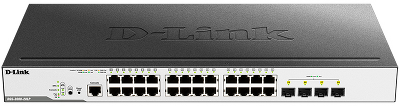Коммутатор D-Link Управляемый L2 PoE-коммутатор, 24x1000Base-T PoE, 4x1000Base-X SFP, PoE-бюджет 193 Вт, защита от статического электричества до 6 кВ, CLI, консольный порт RJ-45, RPS, поддержка Dying Gasp