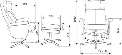 Кресло для дома Бюрократ _Baron с пуфом серый металл черный крестов. (_BARON/GREY)