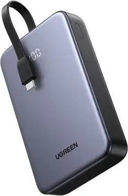 Внешний аккумулятор UGREEN PB505 (45762) 20000mAh Quick Charging Power Bank 20W с кабелем USB-C, серый