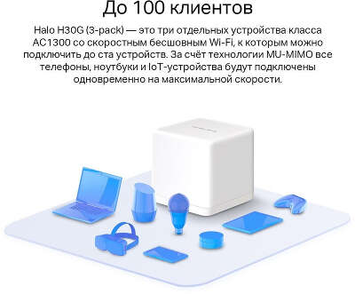 Бесшовный Mesh роутер Mercusys Halo H30G (HALO H30G(2-PACK)) AC1300 10/100/1000BASE-TX белый (упак.:2шт)