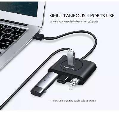 Хаб UGREEN CR113 (20291) USB 3.0 Hub. Длина 1 м. Цвет: черный