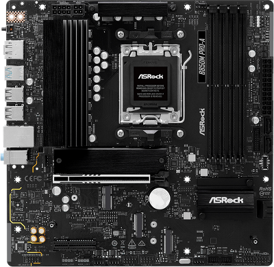 Материнская плата ASROCK B850M PRO-A, AM5, B850, 4*DDR5, 4*SATA, 4*M.2, 4*USB 2.0, 3*USB 3.2, 2*Type-C, 2*PCIx16, 1*M.2 (Key E), HDMI+DP, mATX