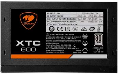 Cougar XTC 600 Блок питания Cougar XTC 600 (Разъем PCIe-2шт,ATX v2.31, 600W, Active PFC, 120mm Fan, Power cord, 80 Plus, Japanese standby capacitors) [XTC600] BULK 