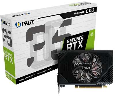 Видеокарта PALIT PCI-E nVidia GeForce RTX 3050 6G STORMX V1 (6Gb, GDDR6, 96 bit, DVI+HDMI+DP, RTL) (NE63050018JE-1072F)