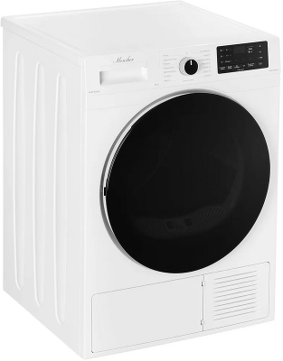 Сушильная машина MONSHER/ Сушильная машина MONSHER, High-Tech, загрузка 10 кг, 15 программ, тепловой насос, подсветка барабана, отсрочка старта, электронное управление, блокировка от детей, энергоэффективность А+, цвет белый