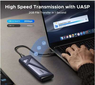 Внешний корпус UGREEN CM767 (55150) M.2 NVMe/SATA SSD Enclosure 20Gbps. Цвет: серый космос