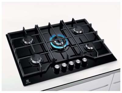 Встраиваемые газовые панели ELECTROLUX/ Газовая варочная поверхность 75 см- газ на стекле, 3 чугунных держателя, газконтроль варочной поверхности, интегрированный автоподжиг варочной поверхности, конфорки: Конфорка ускоренного нагрева, средней мощности, К