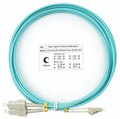 Патч-корд ВО Cabeus FOP-50-LC-SC-3m Шнур оптический duplex LC-SC 50/125 mm OM3 3м LSZH