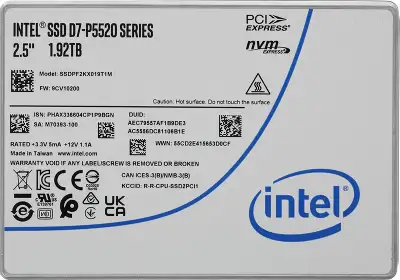 Накопитель SSD Intel S PCIe 4.0 x4 1.92TB SSDPF2KX019T1M1 D7 P5520