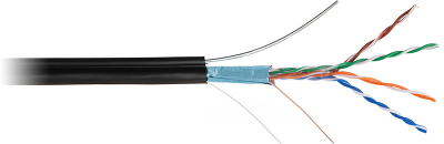 Кабель NETLAN F/UTP 4 пары, Кат.5e (Класс D), 100МГц, одножильный, BC (чистая медь), с одножильным тросом, полиэтилен, внешний, до -40C, черный, 305м - гарантия: 1 год