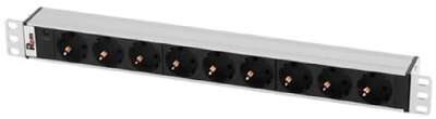 REM Блок розеток Rem-10 без шнура с инд., 9 Schuko, вход IEC 60320 C14, 10A, алюм., 19