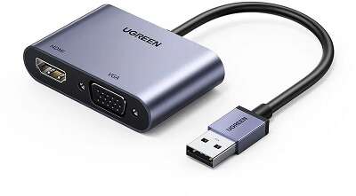 Адаптер UGREEN CM449 (20518) USB 3.0 to HDMI+VGA Card 1080P. Цвет: серый