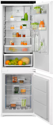 Встраиваемые холодильники ELECTROLUX/ Холодильник комбинированный, No Frost (морозильная камера), электронное управление, полезный объём: 248 л (186 + 62 л), перенавешиваемые двери, складная полка, лоток для яиц, 54x54.9x177.9 см