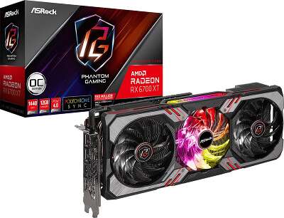 Видеокарта ASRock AMD Radeon RX 6700 XT Phantom Gaming D OC 12Gb DDR6 PCI-E HDMI, 3DP