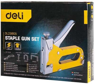 Мебельный степлер Deli DL238105 с набором скоб + антистеплер Набор: 2000шт D-тип. 2000шт Т-тип. 2000шт U-тип, 1шт скобоудалитель.