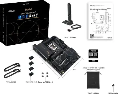 Материнская плата Asus PROART Z890-CREATOR WIFI Soc-1851 Intel Z890 4xDDR5 ATX AC`97 8ch(7.1) 1 x 10Gigabit + 1 x 2.5Gigabit RAID+HDMI+DP