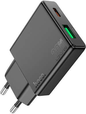 Зарядное устройство Hoco 20Вт, 3А, QC3.0/PD, 1хUSB, 1хType-C, N38, черный, коробка