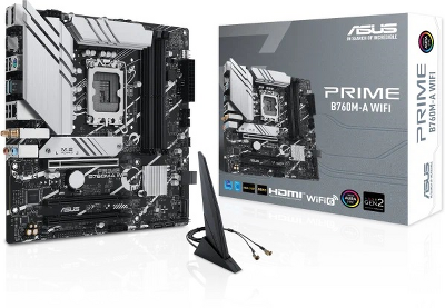 Материнская плата ASUS PRIME B760M-A WIFI, LGA1700, B760, 4*DDR5, 4*SATA, 2*M.2, 2*USB 3.2, 4*USB 2.0, 3*PCIx16, DP+2*HDMI, mATX; 90MB1EL0-M1EAY0