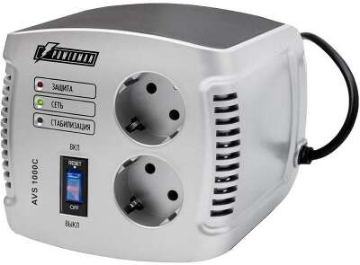 Стабилизатор POWERMAN AVS 1000C, ступенчатый регулятор, 1000ВА/500Вт, 150-280В, максимальный входной ток 8А, 2 евророзетки, IP-20, напольный, 151мм х 126мм х 123мм, 2 кг./ Stabilizer POWERMAN AVS 1000C, step-type regulator, 1000VA / 500W, 150-280V, the ma