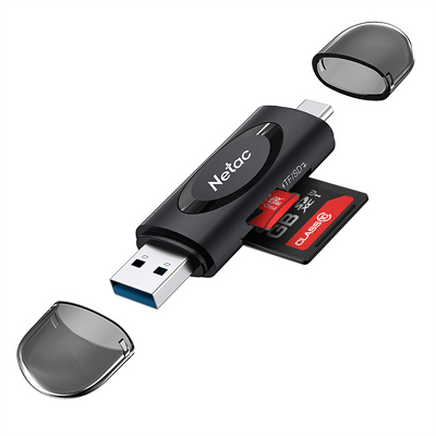 Кардридер Netac card reader WK14, USB3.0+Type-C to mSD/SD, Black (repl. NT09WK14-30BK)