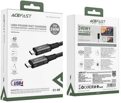 Кабель ACEFAST C1-09 USB-C to USB-C PD 240W Data (audio/video) Charging Cable. Цвет: черно-серый