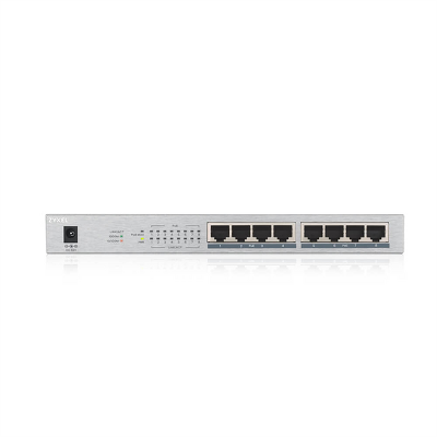 Коммутатор Коммутатор PoE+ Zyxel GS1008HP, 8xGE PoE+, настольный, металлический, бесшумный, бюджет PoE 60 Вт