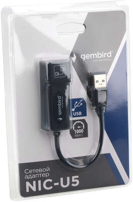 Сетевая карта Gembird NIC-U5, 1xRJ-45, 1 Гбит/с, USB 3.0, Retail