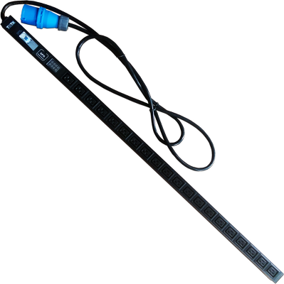 Блок розеток Блок розеток вертикальный, 1-фазный с автоматом, A/V-метр, 16A / 250V, 20xC19, шнур 3.0 м, разъем IEC309