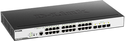 Коммутатор D-Link Управляемый L2 PoE-коммутатор, 24x1000Base-T PoE, 4x1000Base-X SFP, PoE-бюджет 193 Вт, защита от статического электричества до 6 кВ, CLI, консольный порт RJ-45, RPS, поддержка Dying Gasp