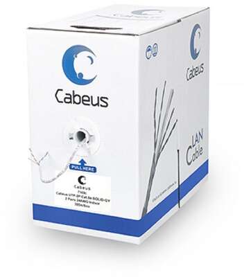 Cabeus UTP-2P-Cat.5e-SOLID-GY Кабель витая пара UTP (U/UTP), категория 5e, 2 пары (24 AWG) , одножильный, PVC нг(А)-LS, серый (305 м)
