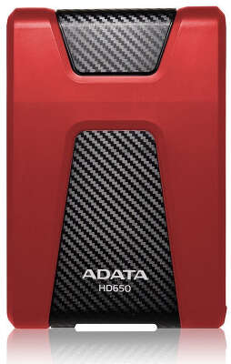 Жесткий диск внешний/ Portable HDD 1TB ADATA HD650 (Red), Silicone, USB 3.2 Gen1, 121x81x21mm, 201g /3 года/