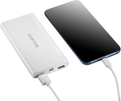 Мобильный аккумулятор Canyon PB-106 10000mAh 10.5W 2.1A 2xUSB-A белый (CNE-CPB1006W)