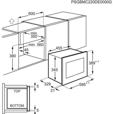 Встраиваемая микроволновая печь ELECTROLUX/ Встраиваемая микроволновая печь, объем 20 л., высота 380 мм, цвет черный/нерж.сталь