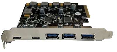 ORIENT AM-U3142PE-3A2C, Контроллер PCI-Ex4 v3.0, USB 3.2 Gen2, скорость до 10 Гбит/с, 5-port ext (3xType-A + 2xType-C), ASM3142+VL820-Q8 chipset, Self powered (31351)