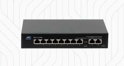 Коммутатор NETLAN, неуправляемый, 8*10/100Мбит/с PoE (af/at), 2*100Мбит/с RJ45, DC 52V/2.3A, PoE бюджет 120W