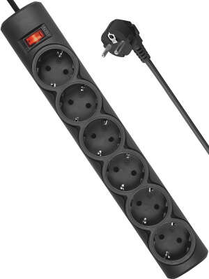 Сетевой фильтр Defender DFS-151, 6-розеток, 1.8м, черный