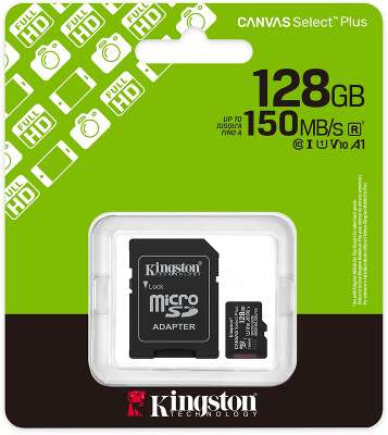 Карта памяти/ Kingston Canvas Select Plus 128GB Gen3 microSDXC 150MB/s A1 Card + Adapter