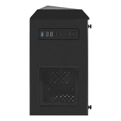 Exegate EX294384RUS Корпус Minitower ExeGate Mistery R2 (mATX, без БП, 2*USB+1*USB3.0, аудио, черный, 1 вент. 12см с RGB подсветкой и полоса на передней панели, боковая панель - закаленное стекло)