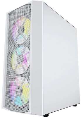 Powercase CMRMW-L4 Корпус Rhombus X4 White, Tempered Glass, Mesh, 4x 120mm 5-color LED fan, белый, ATX  (CMRMW-L4)