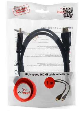Кабель HDMI GEMBIRD/CABLEXPERT CC-HDMI4-1M черный (1м, v2.0, 19M/19M, позол.разъемы, экран, пакет) (CC-HDMI4-1M)
