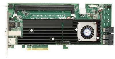 RAID-контроллер Areca ARC-1883ix-12 PCIe 3.0 x8 Full Profile, SAS/SATA 12G, RAID 0,1,5,6,10,50,60, 16port (3*int SFF8643 + 1*ext SFF8644), Cache 2GB (up to 8GB), RTL {5} (411338)