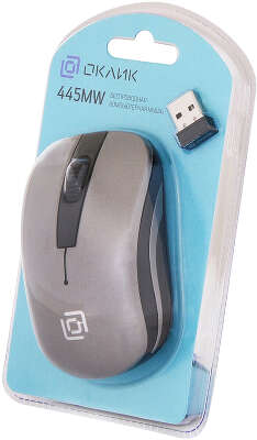 Мышь Оклик 445MW черный/серый оптическая 1200dpi беспров. USB для ноутбука 3but (945814)