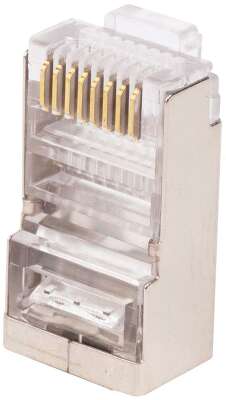 Разъем Hyperline WR-8P8C-5E-SH WRline Коннектор RJ-45 под витую пару, категория 5e, экранированный, универсальный (100 шт в упаковке)