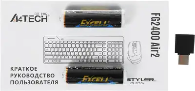 Клавиатура + мышь A4Tech Fstyler FG2400 Air2 клав:черный мышь:черный USB беспроводная slim (FG2400 AIR2 BLACK)