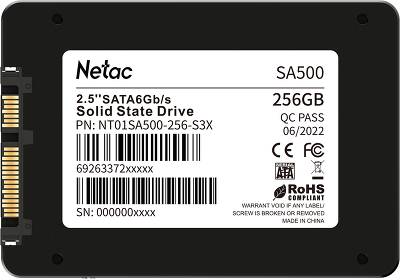 SSD накопитель Netac SSD SA500 256GB 2.5 SATAIII 3D NAND, R/W up to 520/450MB/s, TBW 120TB, 3y wty