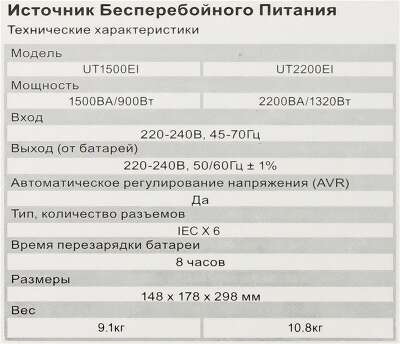 ИБП CyberPower UT1500EI, 1500VA, 900W, IEC