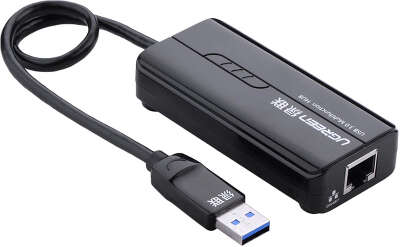 Адаптер сетевой UGREEN 20265 USB 3.0 Hub with Gigabit Ethernet Adapter. Цвет: черный